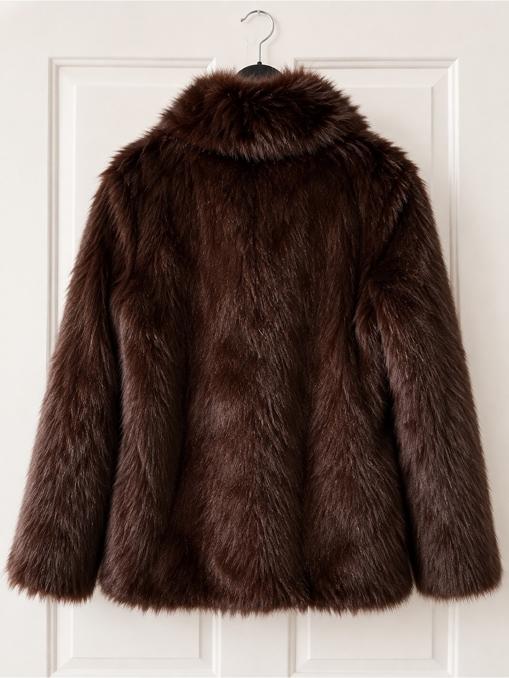 Express Brown Maroon Faux Fur Jacket Coat Size M EUC - Picture 3 of 5